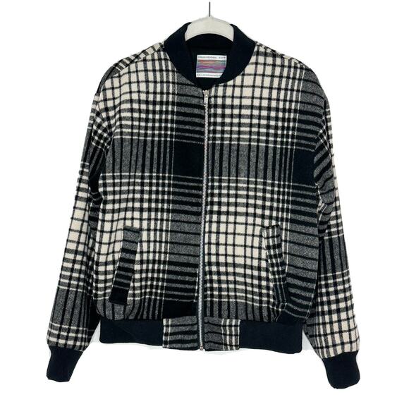 Urban Outfitters Jackets & Blazers - Urban Renewal UO Vintage Fabric Black White Plaid Zip Bomber Jacket Size XS